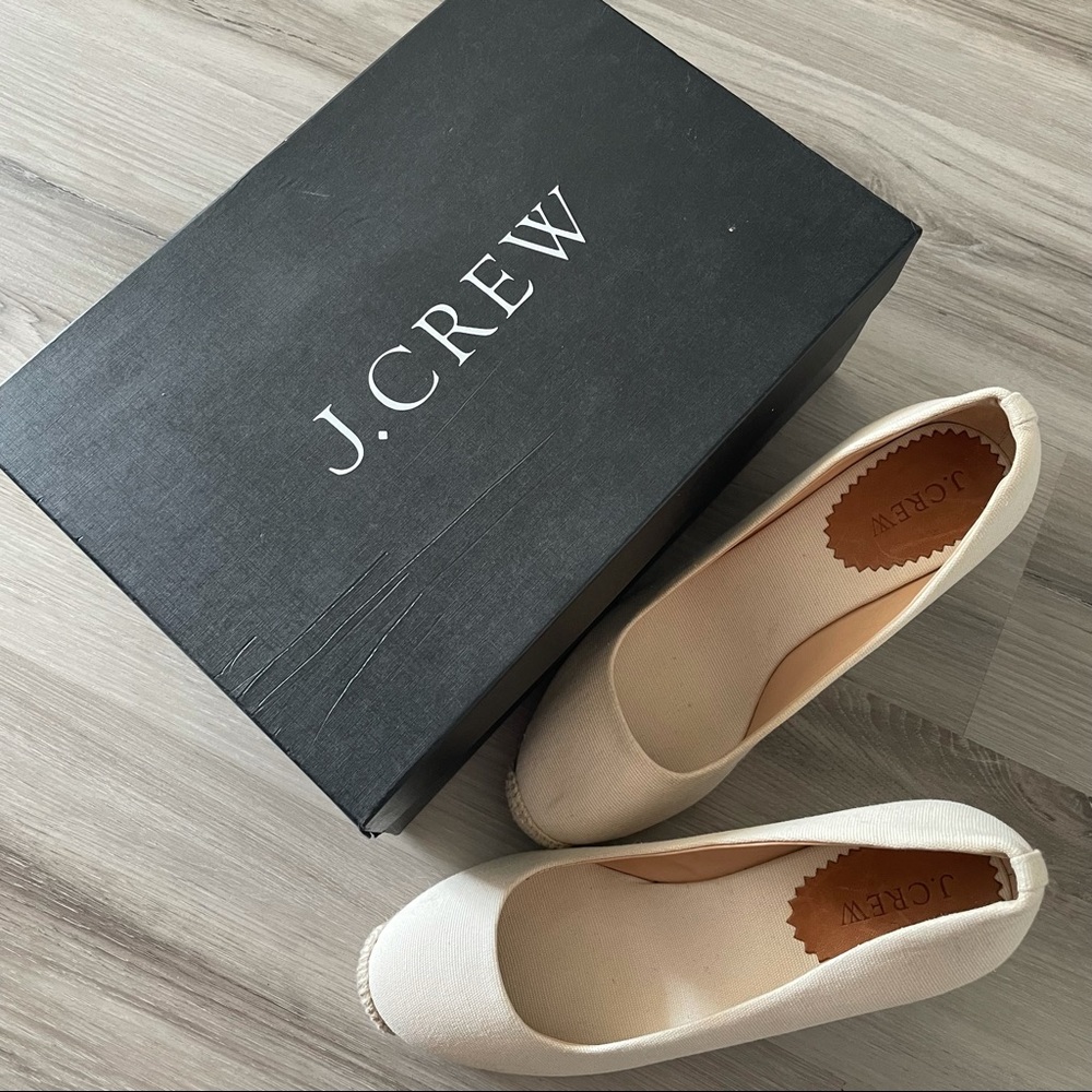 New J.Crew Women Beige Wedges Canvas Espadrille Shoes Summer Rattan Sandals US 7